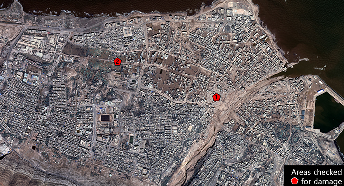 Satellite imagery from KARI depicting assessed areas in Derna, Libya, acquired on September 15, 2023